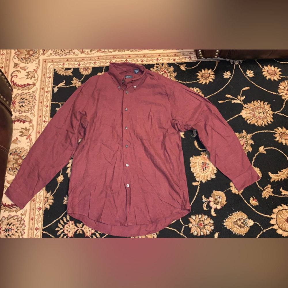 Izod Mens Button Shirt Red M Check Cotton Blend Long Sleeve Collar Stretch